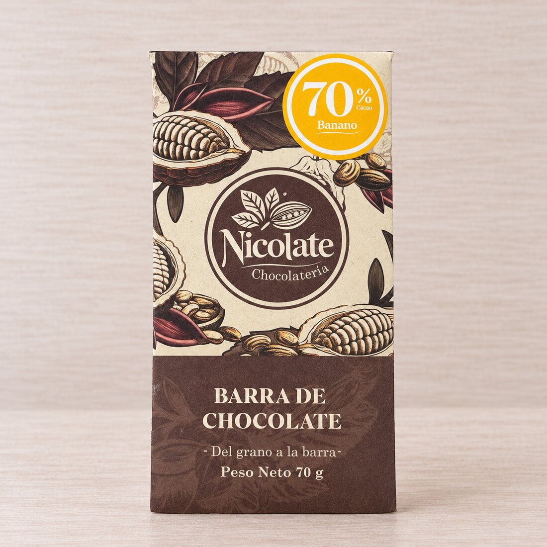 Barra de cacao 70% banano - 70 g
